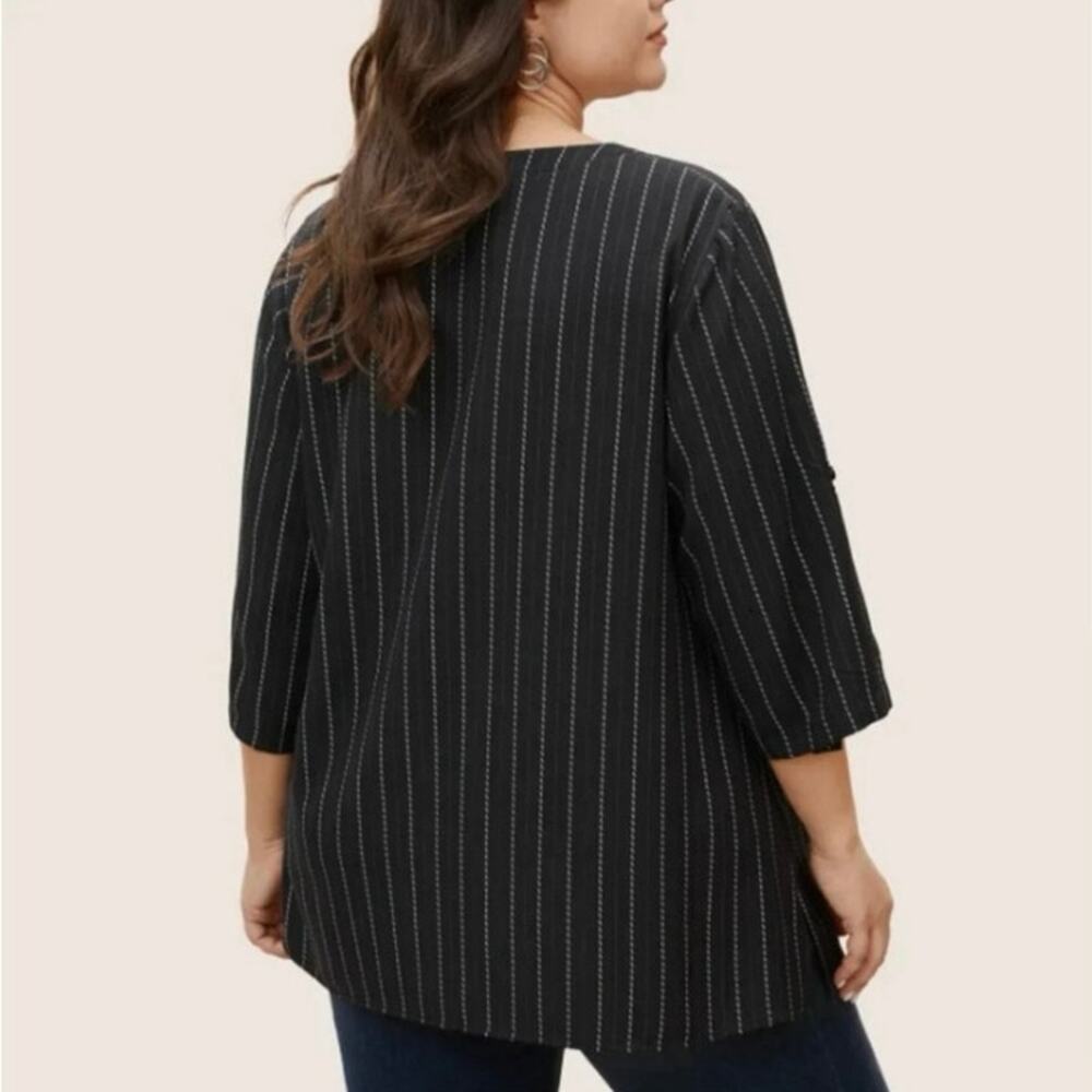 4X 26 Plus Size BloomChic Striped Zip Front Tab Sleeve Blouse Top Blouse - Picture 2 of 5